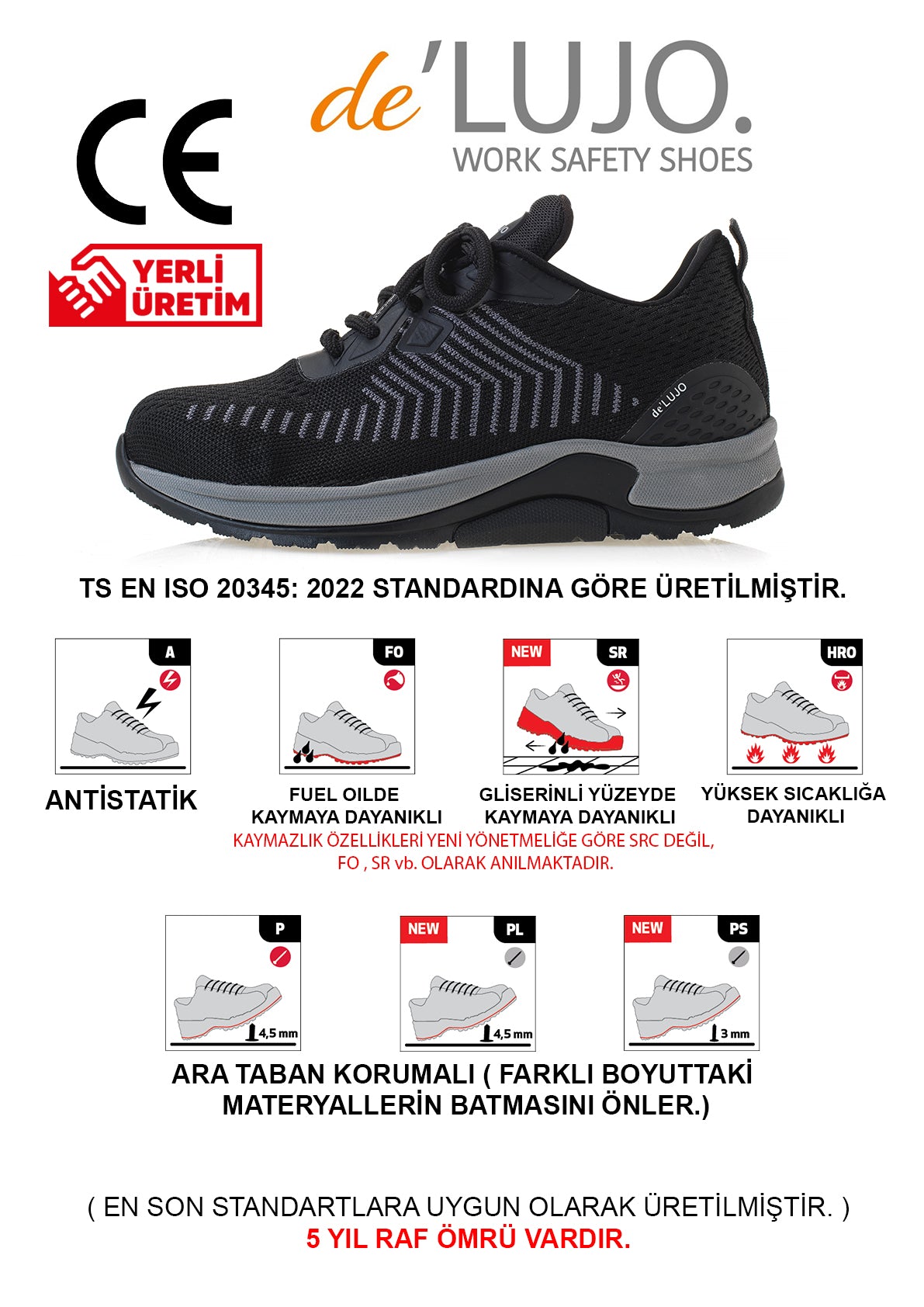 De Lujo Orion S1 Yazlık İş Ayakkabısı Fiberglass Burun