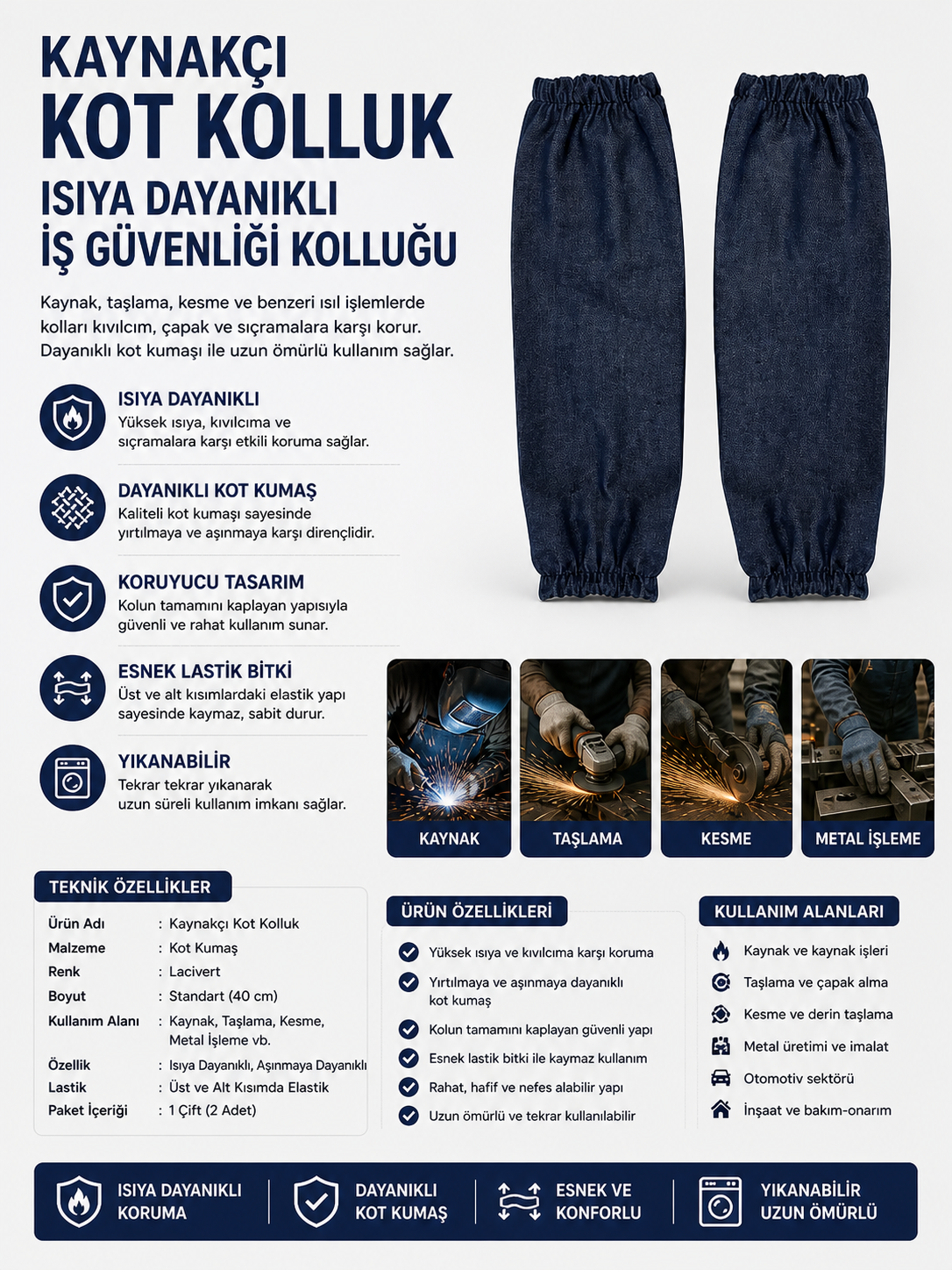 Kaynakçı Kot Kolluk Isıya Dayanıklı İş Güvenliği Kolluğu