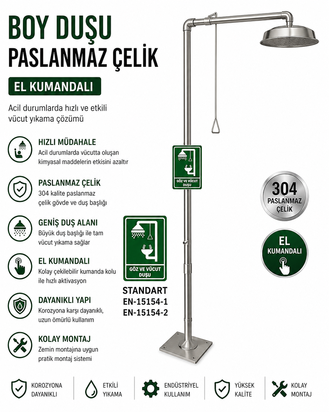 Boy Tip Yere Monte Vücut Duşu Kombine Duş Paslanmaz Çelik El Kumandalı