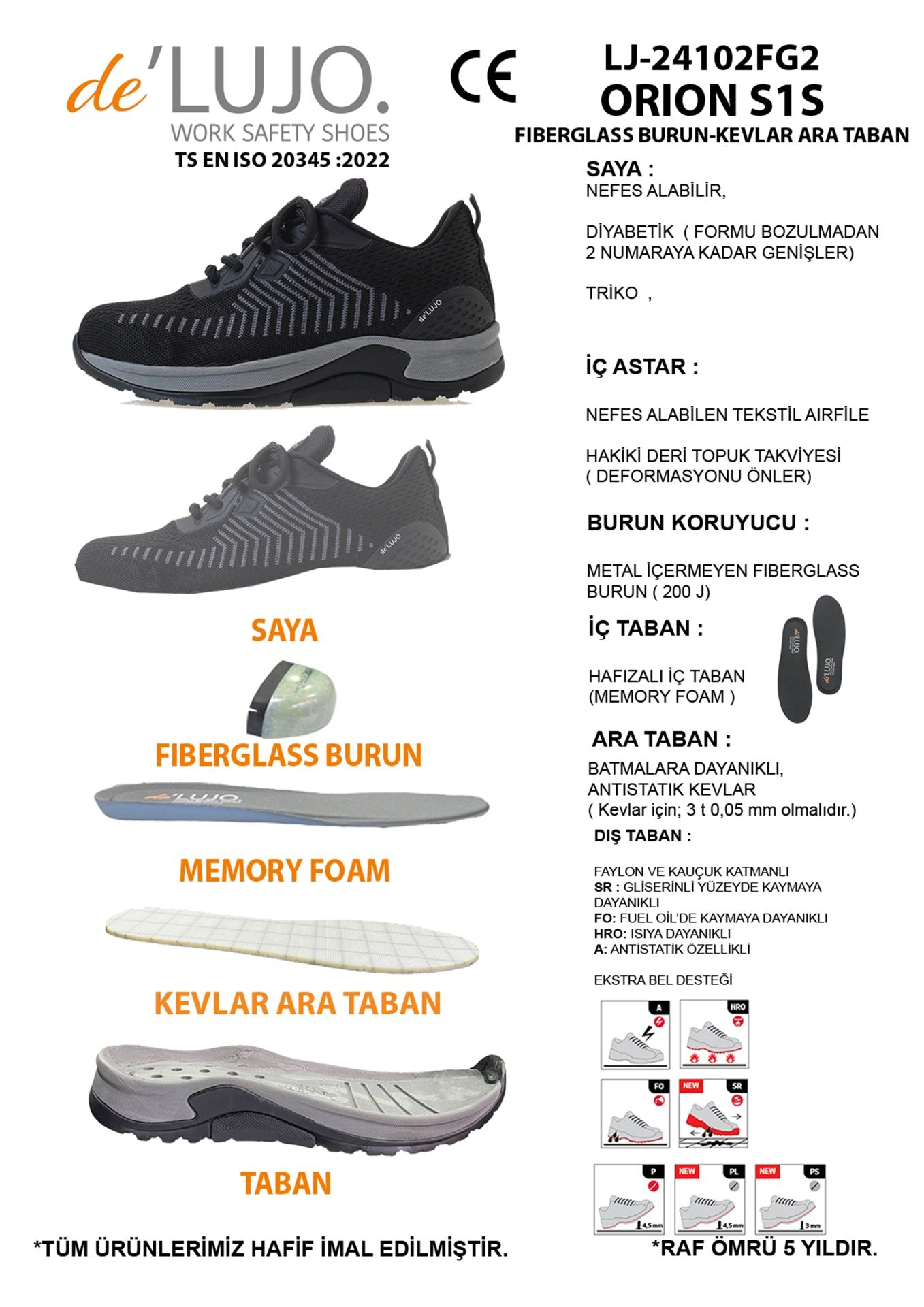 De Lujo Orion S1 Yazlık İş Ayakkabısı Fiberglass Burun