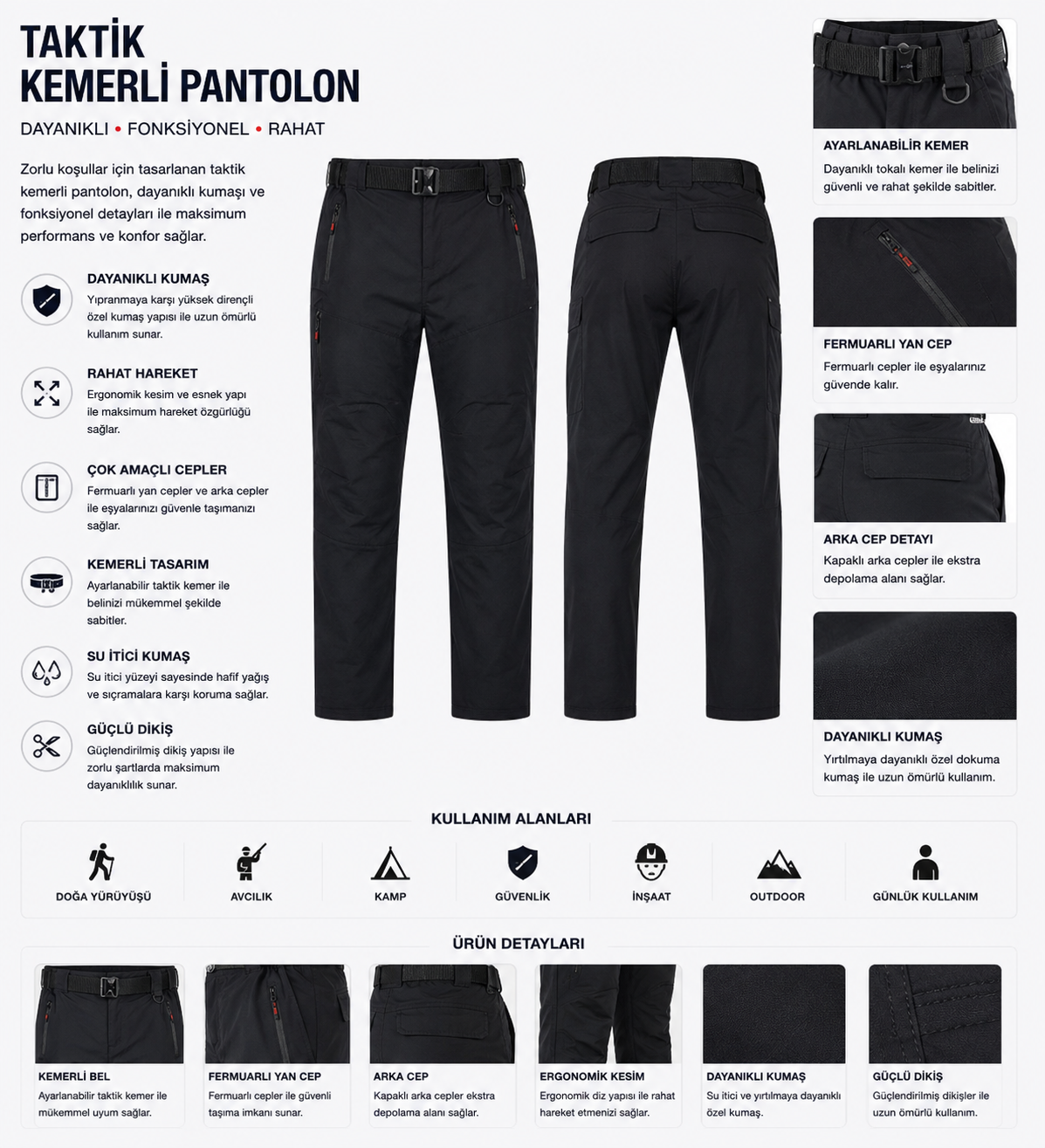 Taktik Kemerli Outdoor Pantolon