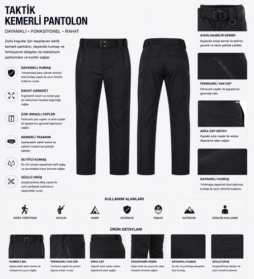 Taktik Kemerli Outdoor Pantolon