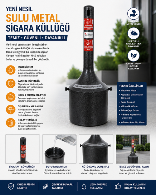 Yeni Nesil Sulu Metal Sigara Küllüğü Sulu Dış Mekan Metal Küllük