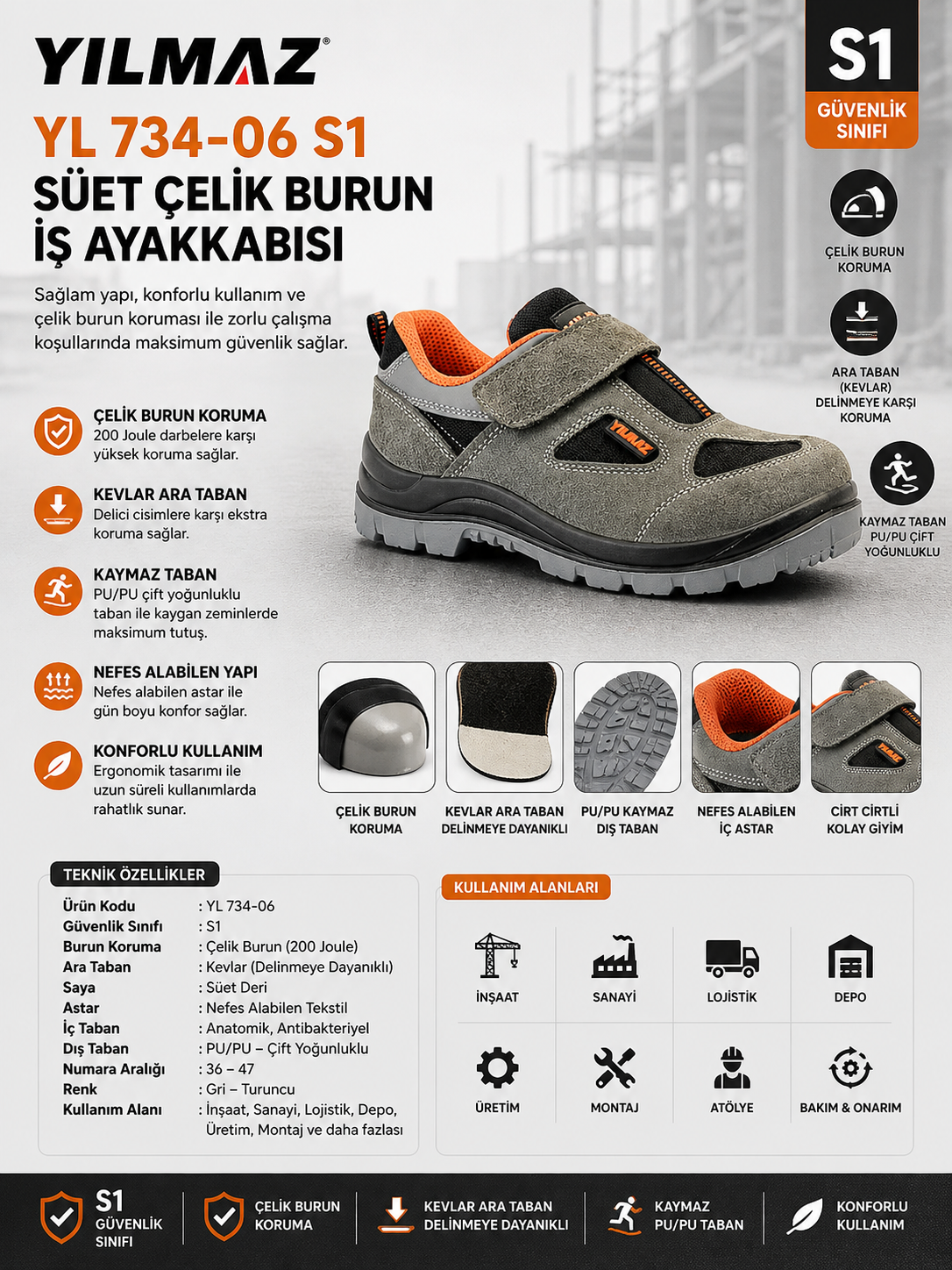 Yılmaz YL 734-06 S1 Süet Çelik Burun İş Ayakkabısı