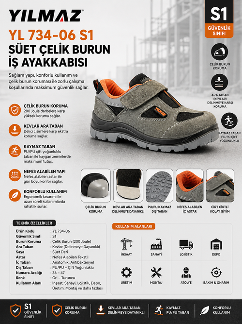 Yılmaz YL 734-06 S1 Süet Çelik Burun İş Ayakkabısı