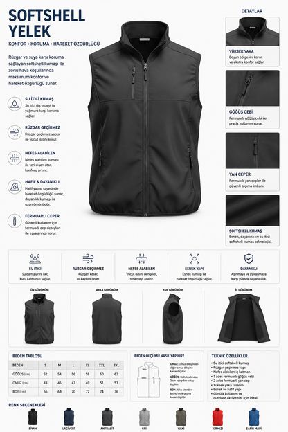 Su ve Rüzgar Geçirmez Softshell Yelek