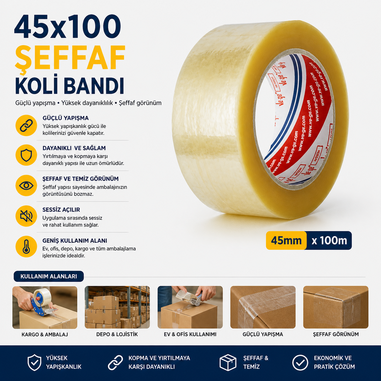 45x100 Şeffaf Koli Bandı