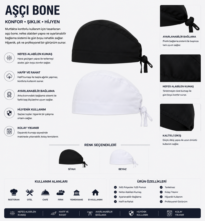 Ayarlanabilir Profesyonel Aşçı Bone