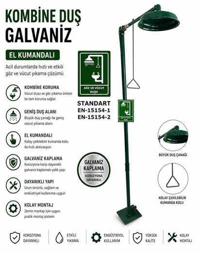 Galvaniz Kombine Göz ve Vücut Duşu Boy Tipi El Kumandalı