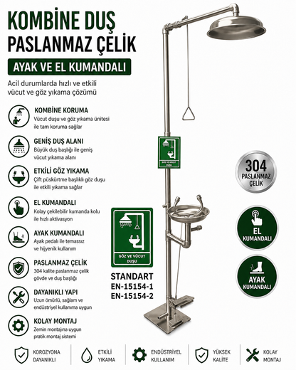 Boy Tip Yere Monte Göz Ve Vücut Duşu Kombine Duş Paslanmaz Çelik Ayak Ve El Kumandalı