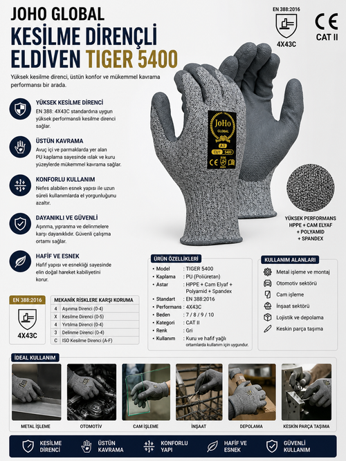 JOHO GLOBAL KESİLME DİRENÇLİ ELDİVEN TIGER 5400 ( EN 388: 4X43C )