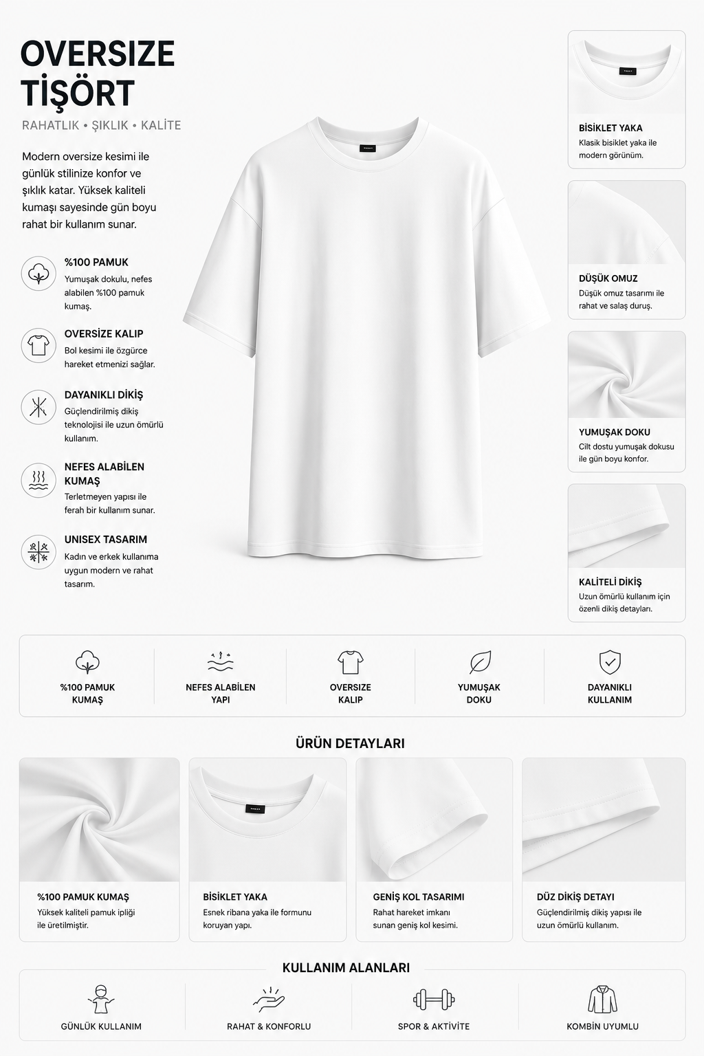 Unisex Oversize Pamuk Tişört