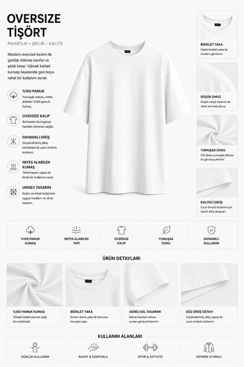 Unisex Oversize Pamuk Tişört