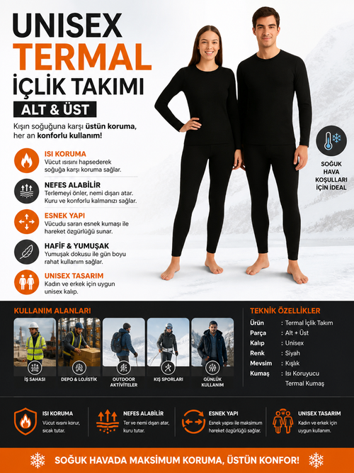 Unisex Termal İçlik Alt Üst Takım