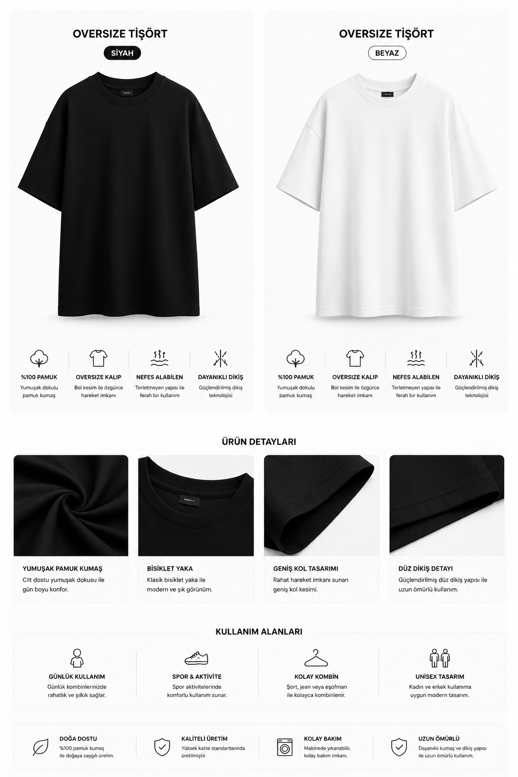 Unisex Oversize Pamuk Tişört